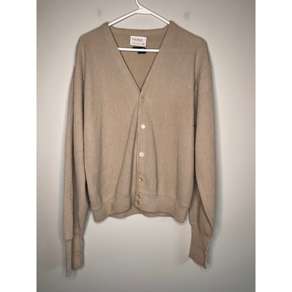1960s THANE Tan Beige Minimalist Neutral Orlon Acrylic Grandpa Cobain Cardigan N